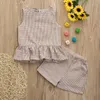 Conjuntos de ropa Conjunto de ropa para niñas pequeñas Trajes de verano para niñas Moda para niños Pantalones cortos sin mangas a cuadros de 18 m a 11 años 230313