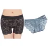 Women's Shorts 1 Pcs Transparent Low-Waist Breathable Seamless Panties Gray Blue & Lace Pattern Hollow Waist Three-Point Leggings