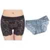 Short femme 1 pièces Transparent taille basse respirant sans couture culotte gris bleu dentelle motif creux taille trois points Leggings