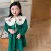 女の子のドレス韓国2-6歳の女の子2023春の子供ブティック刺繍花ビッグラペルプリンセスドレスベビー秋の服