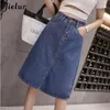 Skirts Jielur Summer Jeans Skirt Women Young Chic Harajuku Skirts Denim Ladies Novelty Street Leisure High Waist A Line Blue Jupe Femme 230313