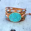 Urok bransolety przybycie 4UNK Ocean Blue Stone Bransoletka Boho 5x skórzana przyjaźń biżuteria bohemian złoto