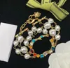 Vintage Designer Bracelets Femmes Double Lettre Perle Couleur Diamant Bracelet Saint Valentin Bijoux