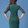 Etnik Giyim Geleneksel Çin Elbise Cheongsam Yarım Kollu Yarık Qipao Ao Dai Maxi Zarif Elbiseler Siyah Seksi Oryantal 4439