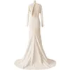 Mermaid wedding dress bride slimming deep v simple French satin dress Vintage long-sleeved GT2224