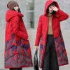Kvinnors dike rockar casual jacka huva vinter broderi blomma tjockt parka mode överdimensionerad kappa vindtät och varm kläd