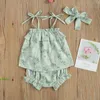 Clothing Sets Infant Baby Girl's Three Piece Set Ruffled Hem Lace Up Shoulder Strap Floral Printed Tops Elastic Waist Shorts Hair Band