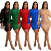 Casual Dresses 2023 See-through Round Neck Rhinestone Stitching Sequins Long Sleeve Narrow Dress Party Night Club Style Mini Short