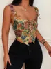 Kvinnors tankar trycker ihålig Tank Crop Top Women Sexig Bandage Off Axel ärmlös fjäril Floral Corset Tops Summer Fashion Party