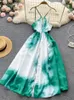 Casual jurken Sexy Summer Tie Dye Gedrukte lange jurk vrouwen strand spaghetti riem vintage rits rits open terug a-line vestidos vrouwelijke mode