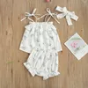 Clothing Sets Infant Baby Girl's Three Piece Set Ruffled Hem Lace Up Shoulder Strap Floral Printed Tops Elastic Waist Shorts Hair Band