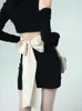 Abiti casual Aderente lavorato a maglia Mini abito sexy stile coreano Donna Maglione Y2k Party Colore puro Primavera Corto Elegante