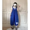 Women's Pants Harajuku Fashion Cargo Women Harem Kawaii Bow Girls Overalls Streetwear Vintage Cute Jumpsuit Casual Blue Wide Trousers