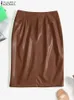 Spódnice Zanzea Vintage High talia spódnice kobiety Pu skórzana spódnica moda Slim Knee Police Jupe Autumn Solid Solid Pleats Faldas 230313