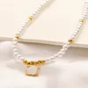 Brand Designers C-letter Necklace Bracelet Gold Plated Imitation Pearl Geometric Wristband Cuff Chain for Wedding Party Jewerlry Accessories