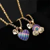 Faahion Best Friends Rainbow Heart Pendant Necklace Designer for Children Alloy Gold Chain South American BFF Pendants Necklaces Short Choker Friendship Jewelry