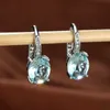 Dangle Lustre Classique Argent Couleur Petit Ovale Pierre Boucles D'oreilles De Mode Aqua Bleu Zircon Boucles D'oreilles Vintage De Mariée Boucles D'oreilles De Mariage Pour Les Femmes G230313