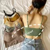 Bustiers Corsets Sexy Satin Crop Tops Femmes Sans Fil Bralette Crochet Top Femme Spaghetti Strap T-shirt Recadrée Avec Poitrine Rembourrée