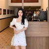 Casual Dresses Sexy One-piece Dress Korean Puff Sleeve Vintage Floral Females Beach Sundresses For Women Summer 2023 Lace-up Design