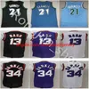 Cousu Hommes Steve 13 Nash Jersey Noir Blanc Violet Couleur Charles 34 Barkley Maillots Kevin 21 Garnett Patrick 33 Ewing Walt 10 Frazier Retro Basketball