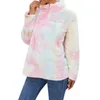 Felpe con cappuccio da donna Felpa con stampa tie-dye moda Donna Felpa con cappuccio in caldo pile felpato Colletto con cerniera allentato casual Streetwear Manica lunga morbida