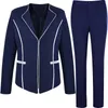 Abiti da donna Blazer Lenshin Tessuto liscio antirughe Bottoni nascosti Rilegatura a contrasto Abito pantalone blu scuro Completo a due pezzi Pantalone moda donna 230313