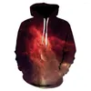 Hoodies masculinos com capuz estampado de mangas compridas para as mulheres da primavera e o outono, as tops de esportes casuais 3D Galaxy Casual