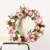 Decoratieve bloemen kransen 40 cm simulatie krans deur hangende decoratie roze krans venster bruiloft pography rekwisieten hyangea slingers 230313