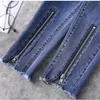 Kvinnor Jeans Streetwear Patchwork Zipper Ripped Skinny For Women High midje stretchig nödställd blyertspenna Capris Blue Denim Pants 230313