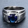 Wedding Rings White/Blue Round Zircon Engagement For Men Jewelry Vintage Fashion Silver Color Ring Male Luxury Crystal