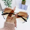 Designer Men's and Women's Beach Couple Sunglasses 20% Off Rhinestone slim frameless trimming Fashion anti-UV Korean glasses