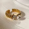 Cluster Rings Original Design Light Luxury Metal Woven Pearl Zircon Open Ring Personalized Index Finger Female