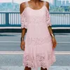 Повседневные платья холодные плечо с половиной рукава вышиваемая кружевное платье для шва мини -платье выпускаемое летнее платье женская одежда 230311