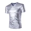Herr t-skjortor 2023 mode män t-shirts korta avslappnade v-hals silverguldskjorta toppar male kläder sommaren män