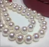 Chaînes charmant collier de perles blanches 10-11mm 35 "50" fermoir jaune