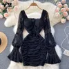 Casual Dresses Zcwxm 2023 Spring Summer Party Dress Women French Lace BodyCon Elegant Lantern Sleeve Gothic White Black Mini Vestido