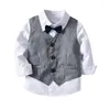 Clothing Sets Boys Wedding Suits Kids Clothes Toddler Formal Suit Children'S Wear Grey Vest Shirt Trousers Outfit Baby