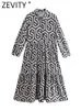 Robes décontractées ZEVITY femmes Vintage imprimé géométrique plis décontracté mince chemise mi-longue robe femme Chic plis volants une ligne robe DS395 230313
