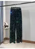 Kvinnor Pants Capris Velvet Sequined Leggings med långsträckta hängsmycken är smala och glittrande avslappnade raka benbyxor för kvinnor 230311