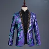 Costumes pour hommes Hommes Brillant Vert Paillettes Gitter Blazer Veste Hommes Discothèque Bal Châle Col Costume Costumes De Scène De Mariage Pour Chanteurs