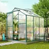 6x6ft Greenhouse Outdoor Patio Plant Room Aluminium Hobby Walk-In PC Sun Board Greenhouse With 2 Windows Base and Glid Door for Garden Backyard