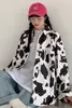 Koszulki damskie Bluzki Krowa Krowa koszula Kobieta jesienna koreańska luźna szalona koszula z długimi rękawami Bluzka średniej długości 230313