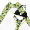 Women's Swimwear Swimsuit Sexy Bikini Braided Rope Leopard Print LongSleeved Printed Triangle Bag ThreePiece 230313