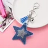 أزياء مفاتيح أزياء حجر الراين من خمسة نقاط النجمة المقلدة لؤلؤة Keychain Car Ring For Women Girl Backpack Pendant Campus Associory Miri