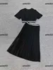women sets ladies dress 2pcs Metal logo accessories short T-shirt and pleated skirt Summer Elegant Size S-L New arrival Mar01