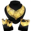 Wedding Jewelry Sets Woman Jewelry Set Dubai Gold Plated Necklace All Copper Material Hollow Surround Necklace Simple Flower Style 230313