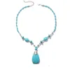 Pendant Necklaces Bohemian Beaded Necklace Antique Silver Color Blue Drop Butterfly Pendants Women Girls Choker Collar Jewelry Gifts 1PCPend