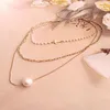 Chains Designer Original Vintage Multi Layer Pearl Cross Necklace 2023 Fashion Simple 3 Floor Collarbone Jewelry Ladies Party Gifts