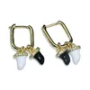 Hoop Earrings Anti Fading Gold Plated Copper CZ Setting Black White Enamel Dog Tooth Clip On For Women