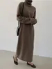 Casual Dresses Thick Winter Women's Dress Fall Sweater Women Dress Long Sleeve Sticked Dresses Maxi Vintage Oversize Dresses Sticking 230313